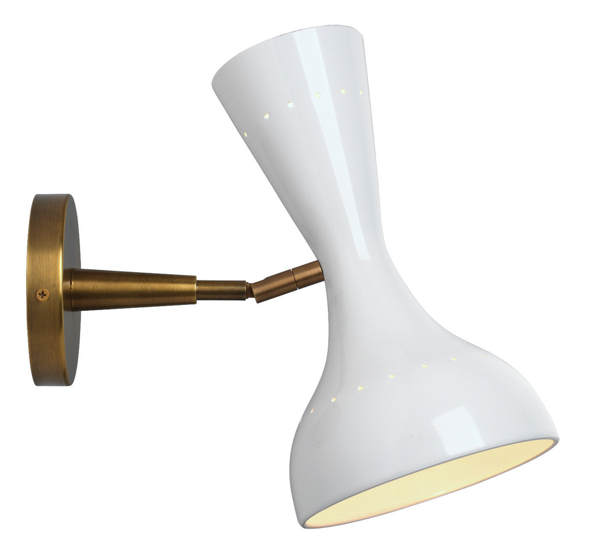 Jamie Young Pisa Wall Sconce in White Lacquer & Antique Brass Metal 4PISA-SCWH