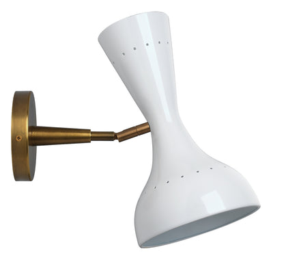 Jamie Young Pisa Wall Sconce in White Lacquer & Antique Brass Metal 4PISA-SCWH