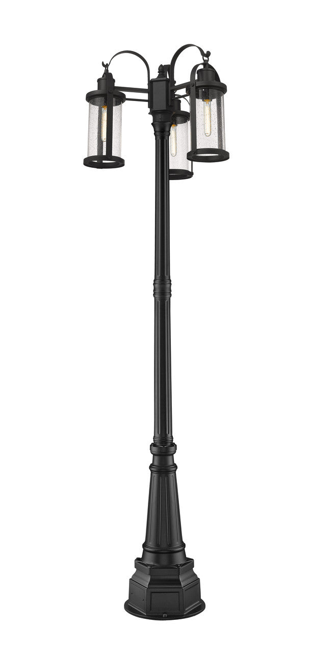 Z-Lite Roundhouse 3 Light Outdoor Post Mounted Fixture in Black 569MP3-564P-BK