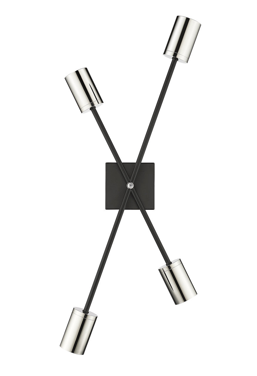 Z-Lite Calumet 4 Light Wall Sconce in Matte Black + Polished Nickel 814-4S-MB-PN