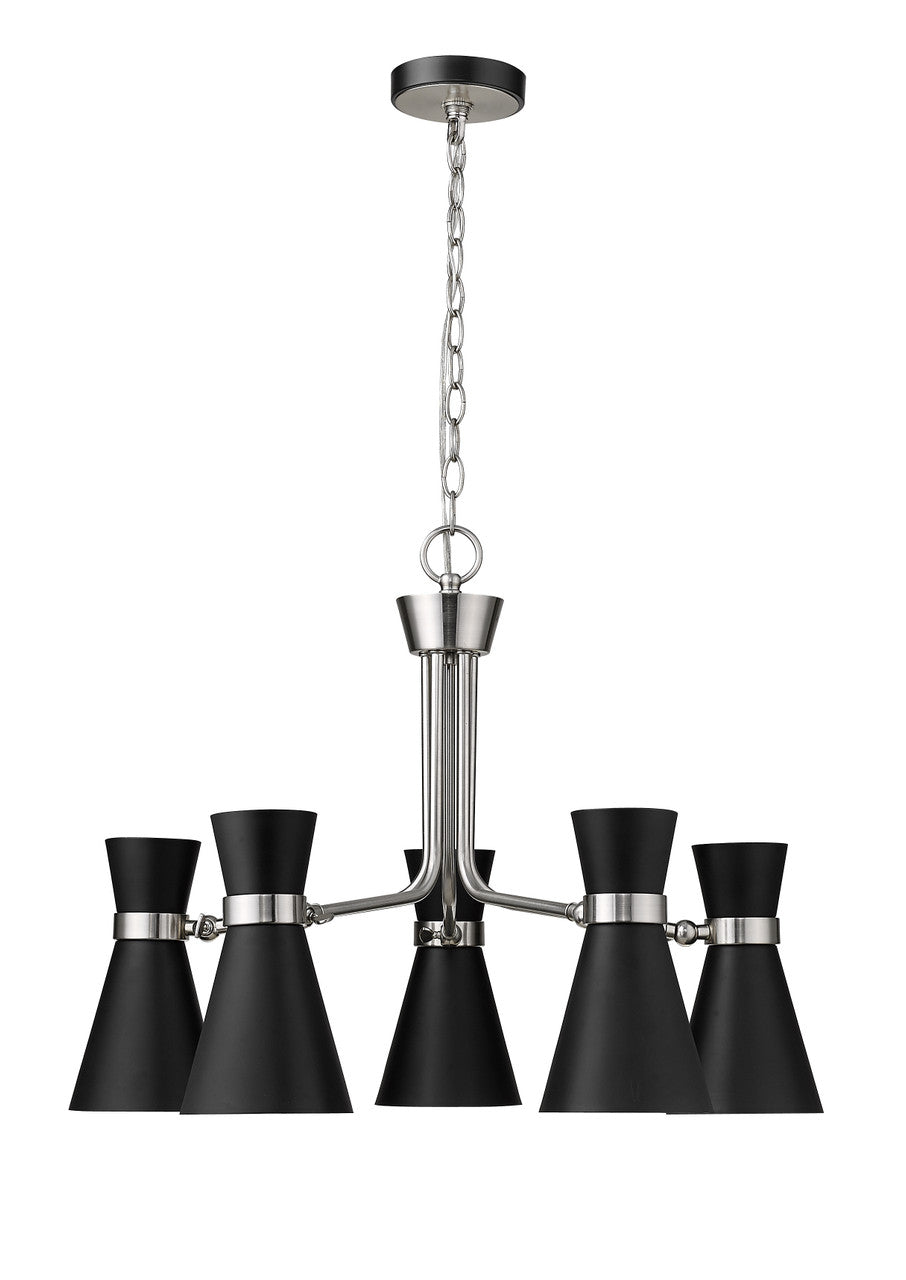 Z-Lite Soriano 5 Light Chandelier in Matte Black + Brushed Nickel 728-5MB-BN