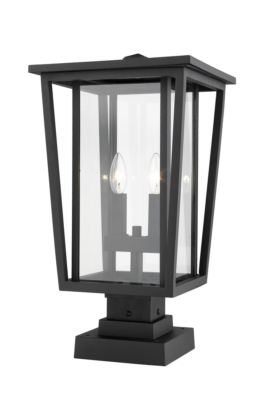 Z-Lite Seoul 2 Light Outdoor Pier Mounted Fixture in Black 571PHBS-SQPM-BK