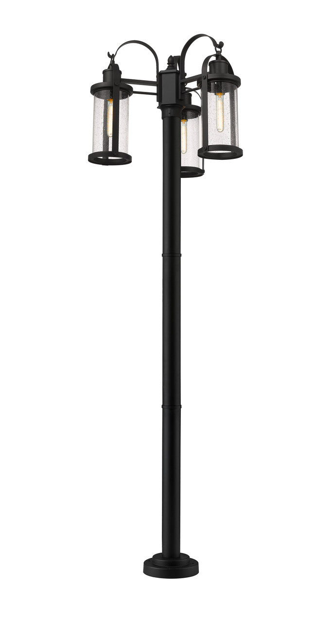 Z-Lite Roundhouse 3 Light Outdoor Post Mounted Fixture in Black 569MP3-567P-BK