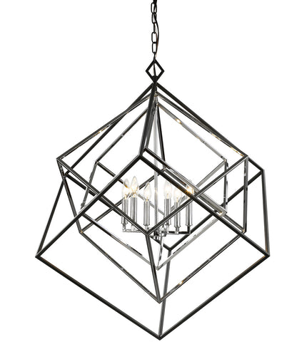 Z-Lite Euclid 6 Light Chandelier in Chrome + Matte Black 457-6CH-MB