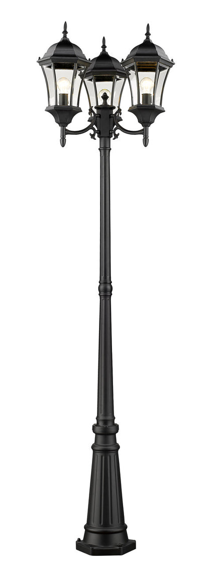 Z-Lite Wakefield 3 Light Outdoor Post Mounted Fixture in Black 522MP3-BK