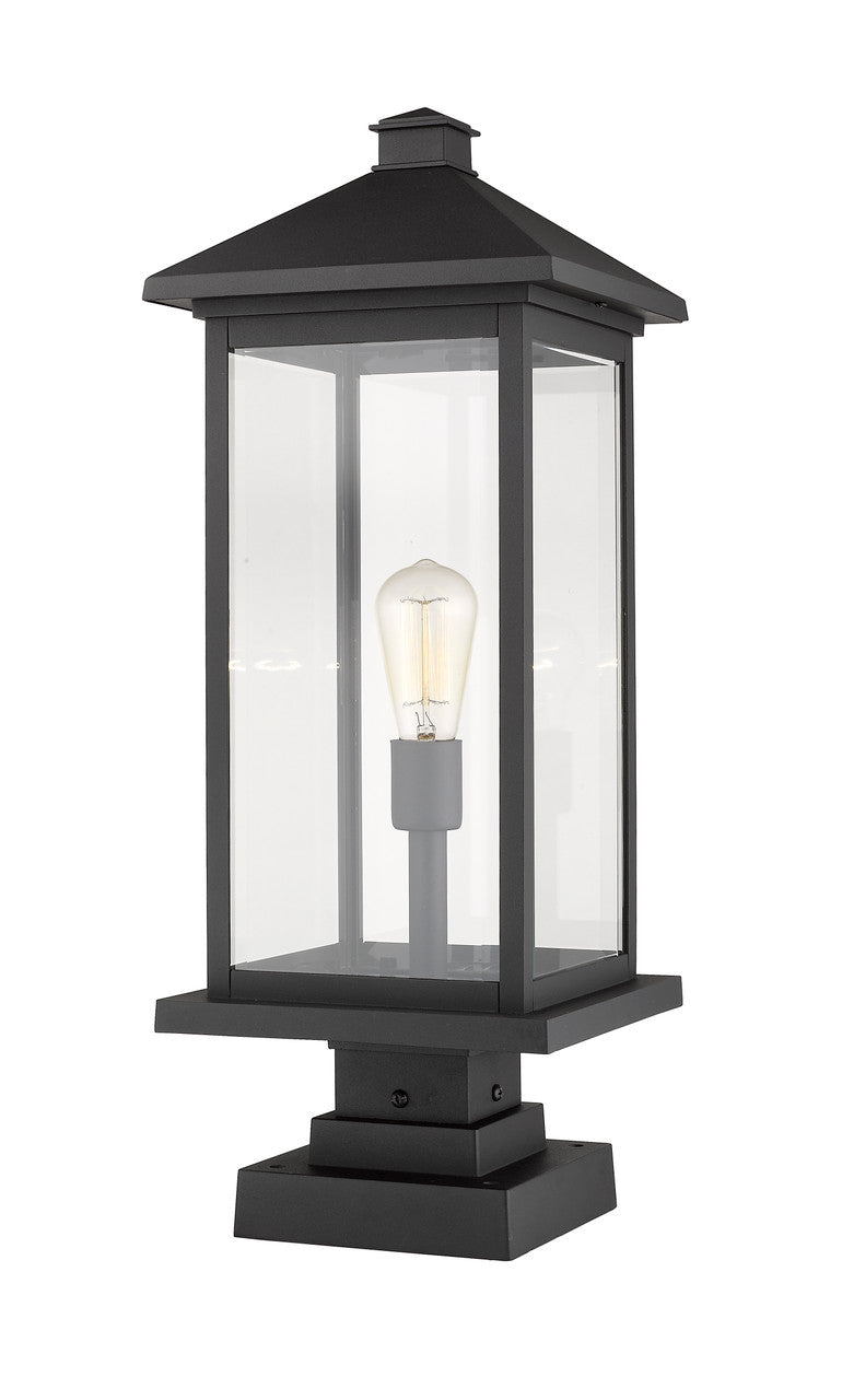 Z-Lite Portland 1 Light Outdoor Pier Mounted Fixture in Black 531PHBXLS-SQPM-BK