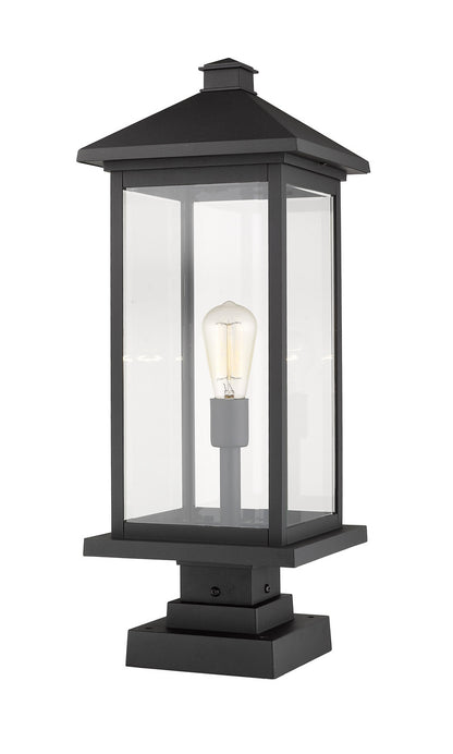 Z-Lite Portland 1 Light Outdoor Pier Mounted Fixture in Black 531PHBXLS-SQPM-BK