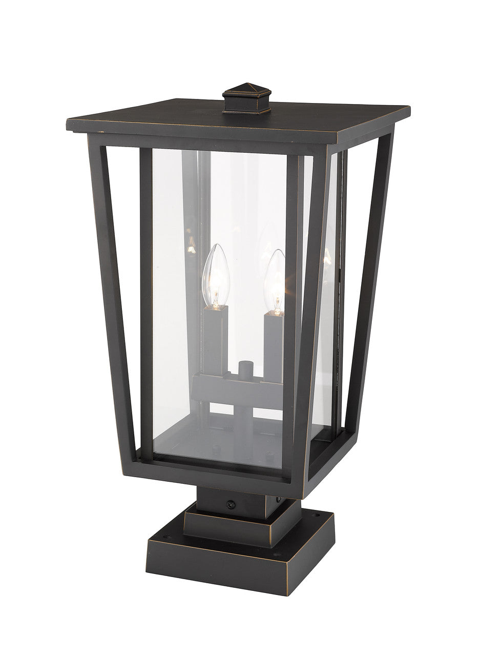 Z-Lite Seoul 2 Light Outdoor Pier Mounted Fixture in Oil Rubbed Bronze 571PHBS-SQPM-ORB