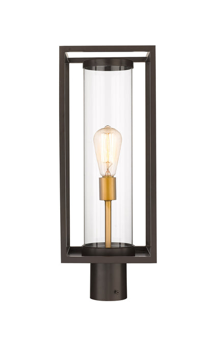 Z-Lite Dunbroch 1 Light Outdoor Post Mount Fixture in Deep Bronze + Outdoor Brass 584PHMR-DBZ-OBS