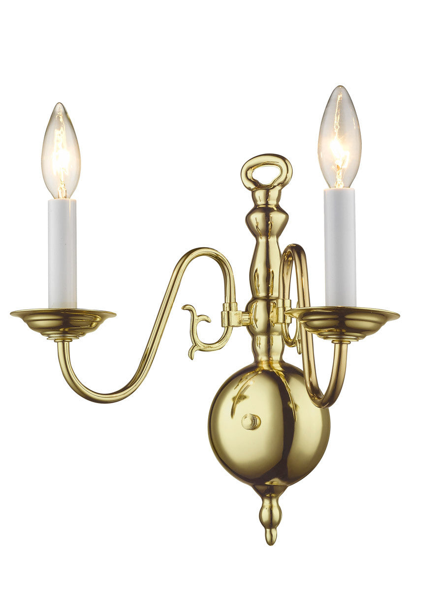 Livex Lighting Williamsburgh Collection 2 Light Polished Brass Wall Sconce in Polished Brass 5002-02