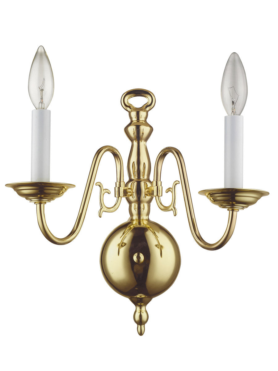 Livex Lighting Williamsburgh Collection 2 Light Polished Brass Wall Sconce in Polished Brass 5002-02