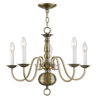 Livex Lighting Williamsburgh Collection 5 Lt AB Chandelier in Antique Brass 5005-01