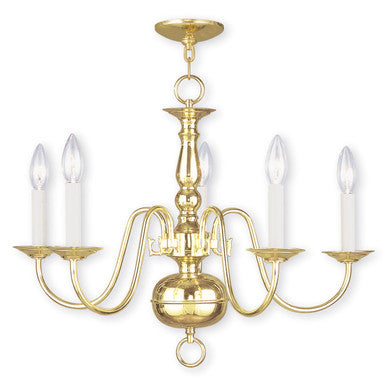 Livex Lighting Williamsburgh Collection 5 Light Polished Brass Chandelier in Polished Brass 5005-02