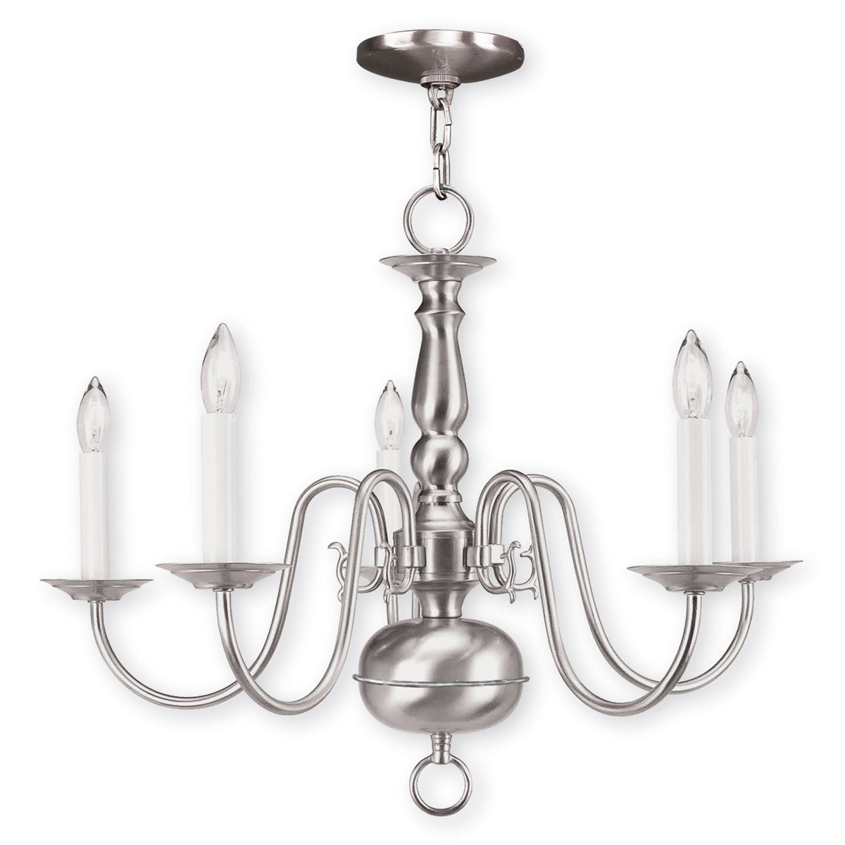 Livex Lighting Williamsburgh Collection 5 Light Brushed Nickel Chandelier in Brushed Nickel 5005-91