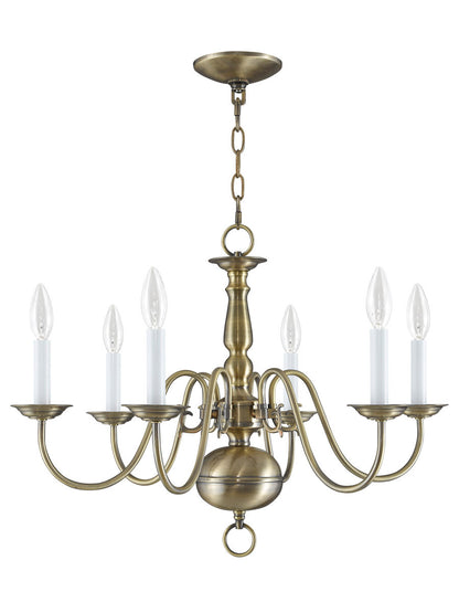 Livex Lighting Williamsburgh Collection 6 Light Antique Brass Chandelier in Antique Brass 5006-01