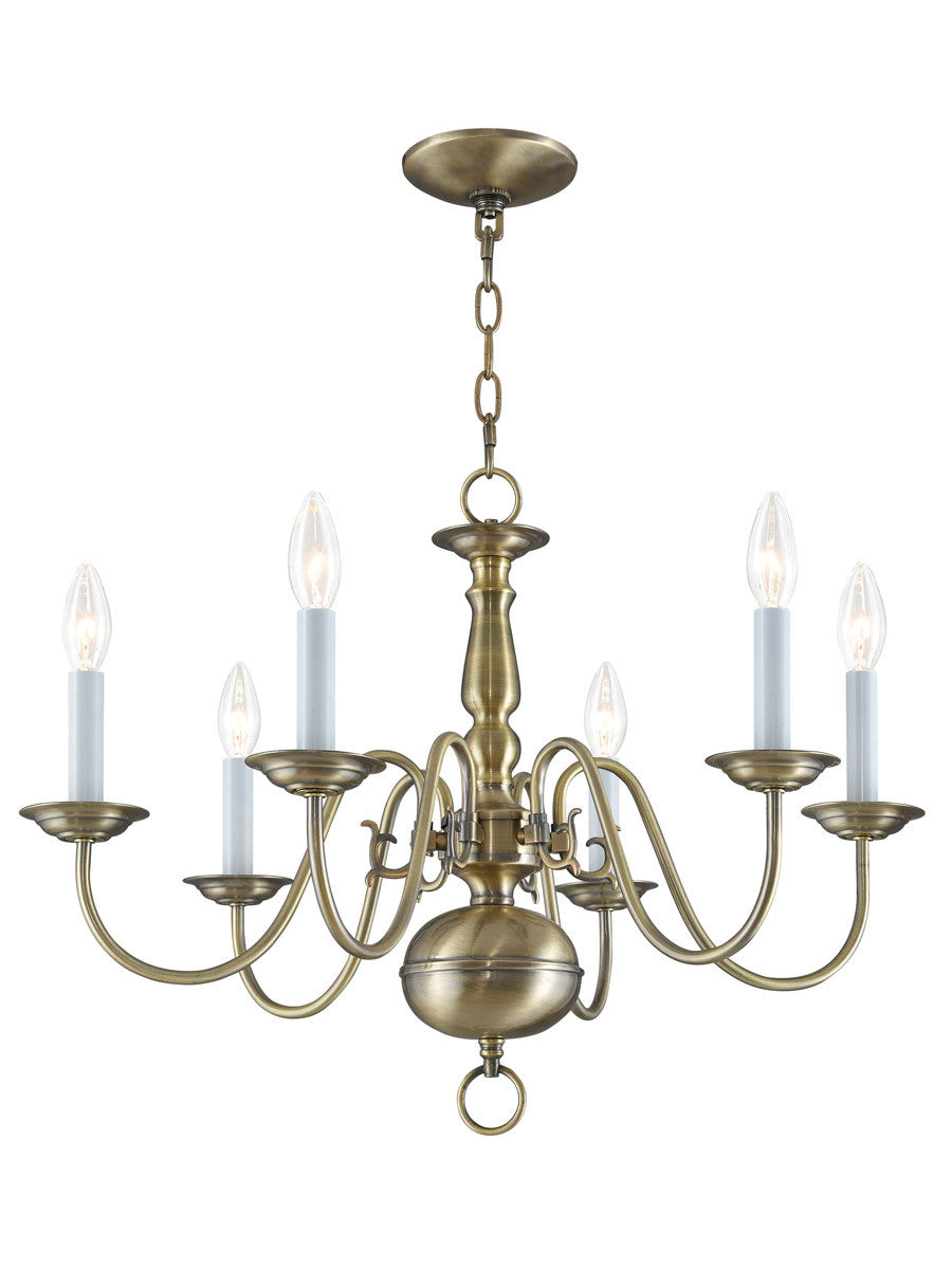 Livex Lighting Williamsburgh Collection 6 Light Antique Brass Chandelier in Antique Brass 5006-01