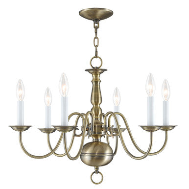 Livex Lighting Williamsburgh Collection 6 Light Antique Brass Chandelier in Antique Brass 5006-01