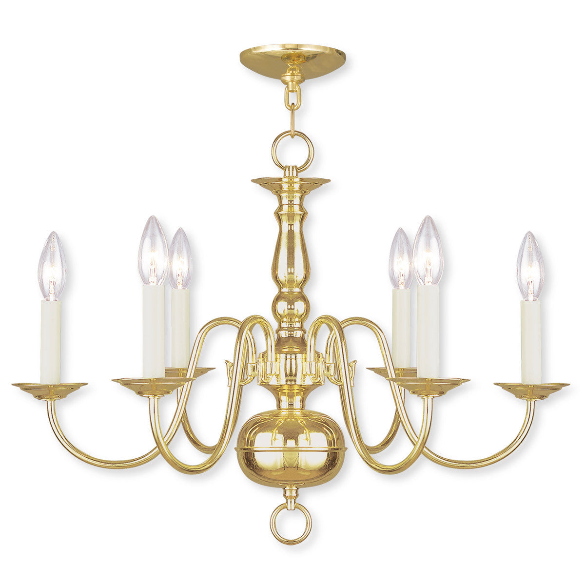 Livex Lighting Williamsburgh Collection 6 Light Polished Brass Chandelier in Polished Brass 5006-02