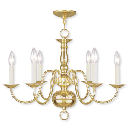 Livex Lighting Williamsburgh Collection 6 Light Polished Brass Chandelier in Polished Brass 5006-02