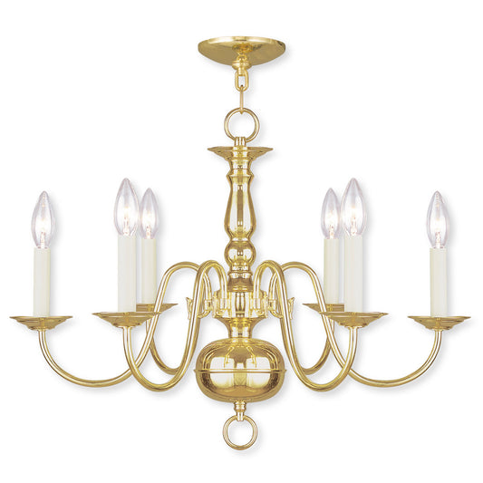 Livex Lighting Williamsburgh Collection 6 Light Polished Brass Chandelier in Polished Brass 5006-02