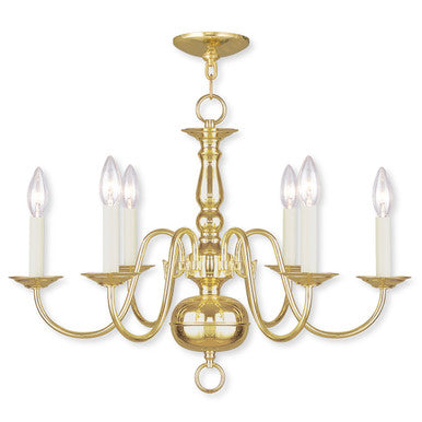 Livex Lighting Williamsburgh Collection 6 Light Polished Brass Chandelier in Polished Brass 5006-02