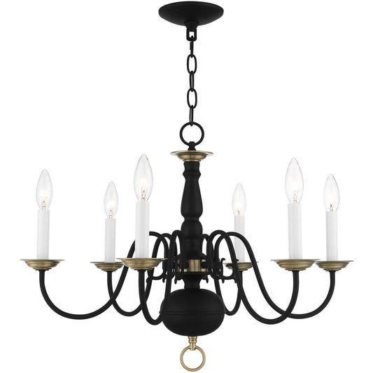 Livex Lighting Williamsburg Collection 6 Lt Black Chandelier in Black with Antique Brass Accents 5006-04