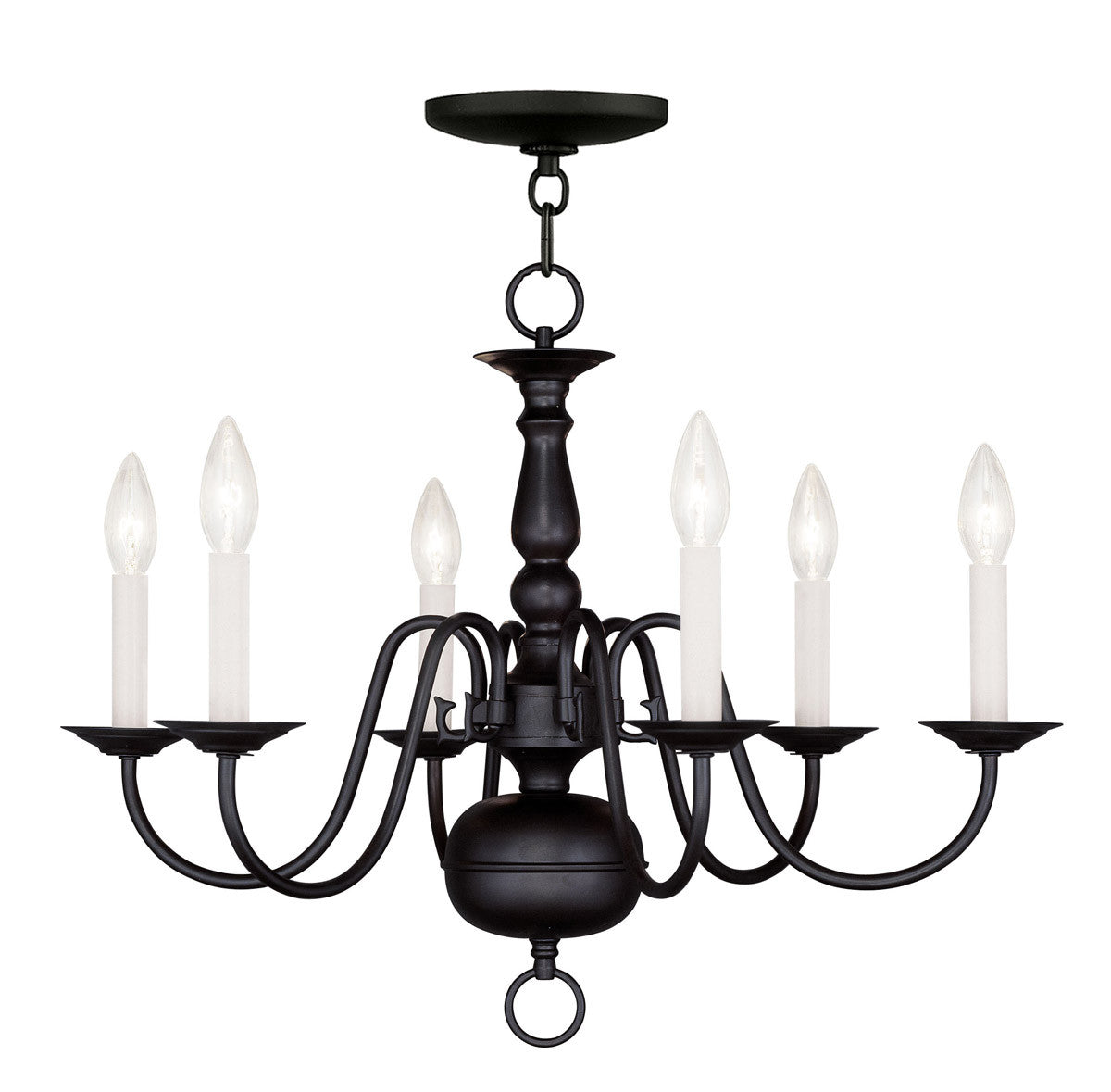 Livex Lighting Williamsburg Collection 6 Lt Black Chandelier in Black with Antique Brass Accents 5006-04