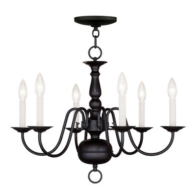 Livex Lighting Williamsburg Collection 6 Lt Black Chandelier in Black with Antique Brass Accents 5006-04