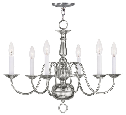 Livex Lighting Williamsburgh Collection 6 Light Polished Nickel Chandelier in Polished Nickel 5006-35