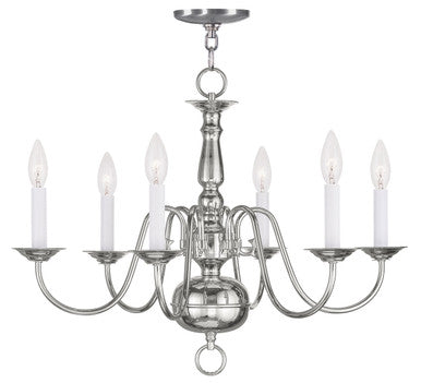 Livex Lighting Williamsburgh Collection 6 Light Polished Nickel Chandelier in Polished Nickel 5006-35