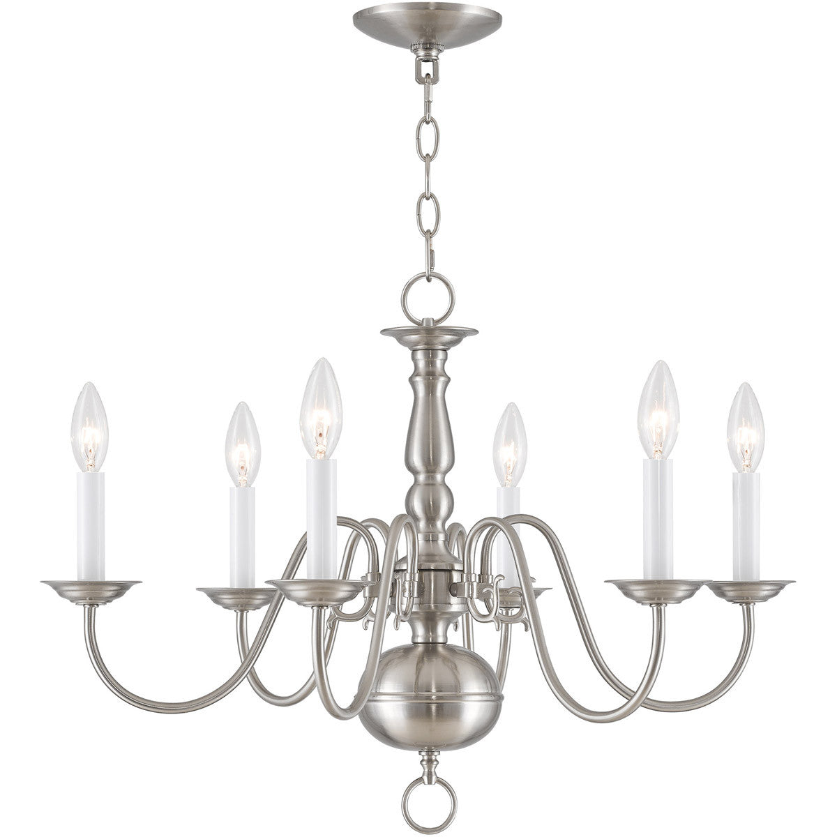 Livex Lighting Williamsburgh Collection 6 Light Brushed Nickel Chandelier in Brushed Nickel 5006-91