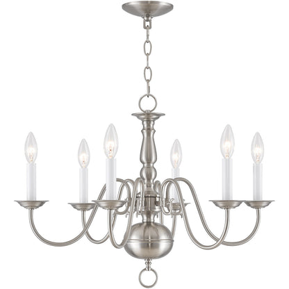 Livex Lighting Williamsburgh Collection 6 Light Brushed Nickel Chandelier in Brushed Nickel 5006-91