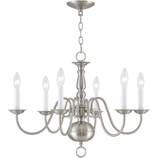 Livex Lighting Williamsburgh Collection 6 Light Brushed Nickel Chandelier in Brushed Nickel 5006-91