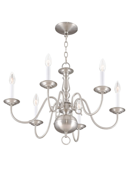 Livex Lighting Williamsburgh Collection 6 Light Brushed Nickel Chandelier in Brushed Nickel 5006-91