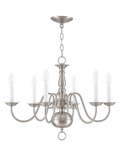 Livex Lighting Williamsburgh Collection 6 Light Brushed Nickel Chandelier in Brushed Nickel 5006-91