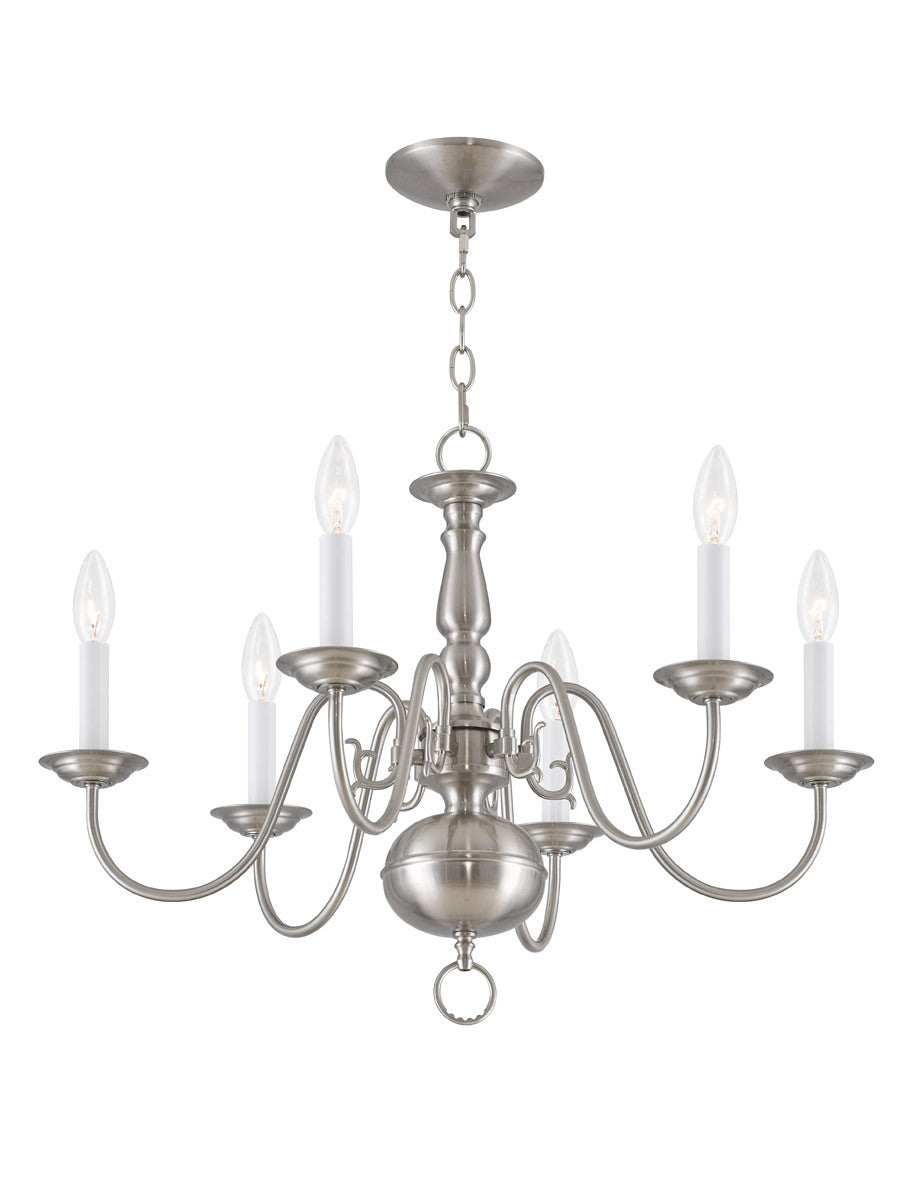 Livex Lighting Williamsburgh Collection 6 Light Brushed Nickel Chandelier in Brushed Nickel 5006-91