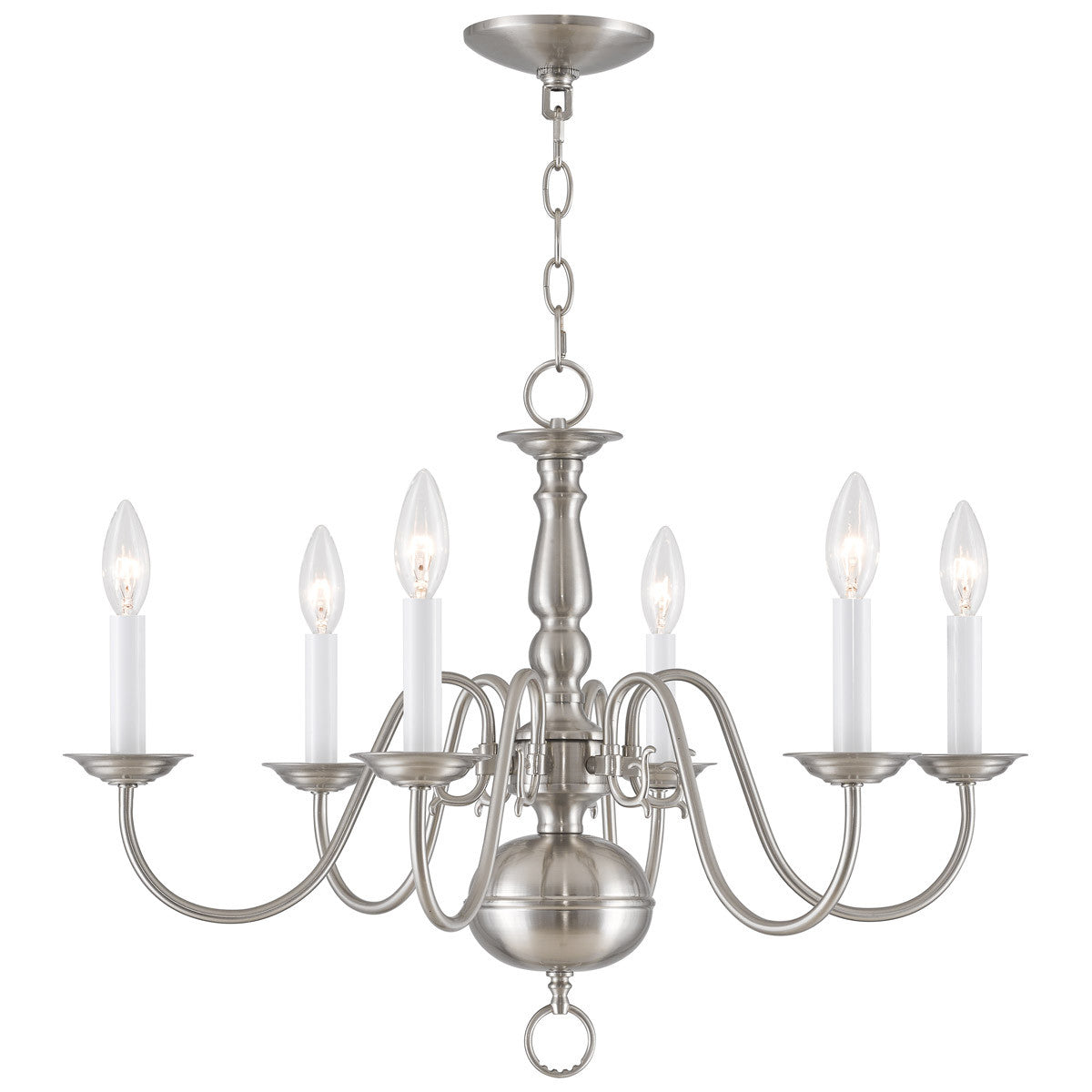 Livex Lighting Williamsburgh Collection 6 Light Brushed Nickel Chandelier in Brushed Nickel 5006-91