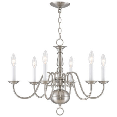 Livex Lighting Williamsburgh Collection 6 Light Brushed Nickel Chandelier in Brushed Nickel 5006-91