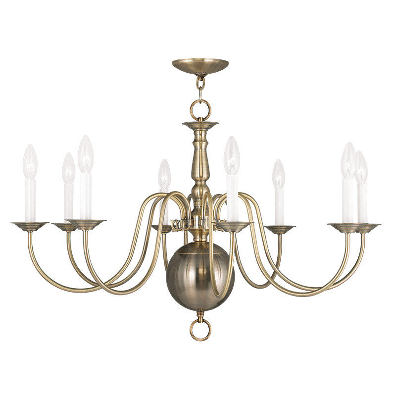 Livex Lighting Williamsburgh Collection 8 Light Antique Brass Chandelier in Antique Brass 5007-01