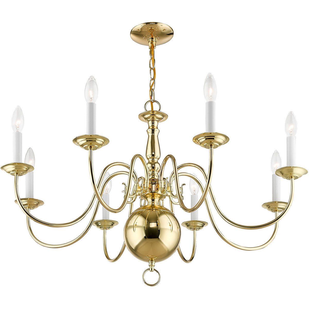 Livex Lighting Williamsburgh Collection 8 Light Polished Brass Chandelier in Polished Brass 5007-02