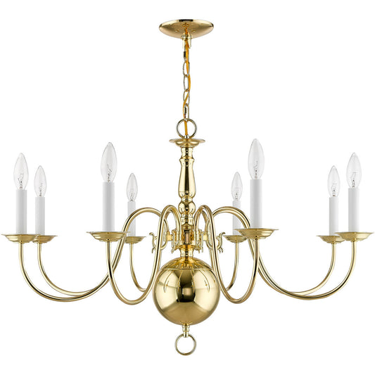 Livex Lighting Williamsburgh Collection 8 Light Polished Brass Chandelier in Polished Brass 5007-02