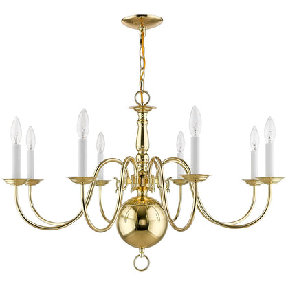 Livex Lighting Williamsburgh Collection 8 Light Polished Brass Chandelier in Polished Brass 5007-02