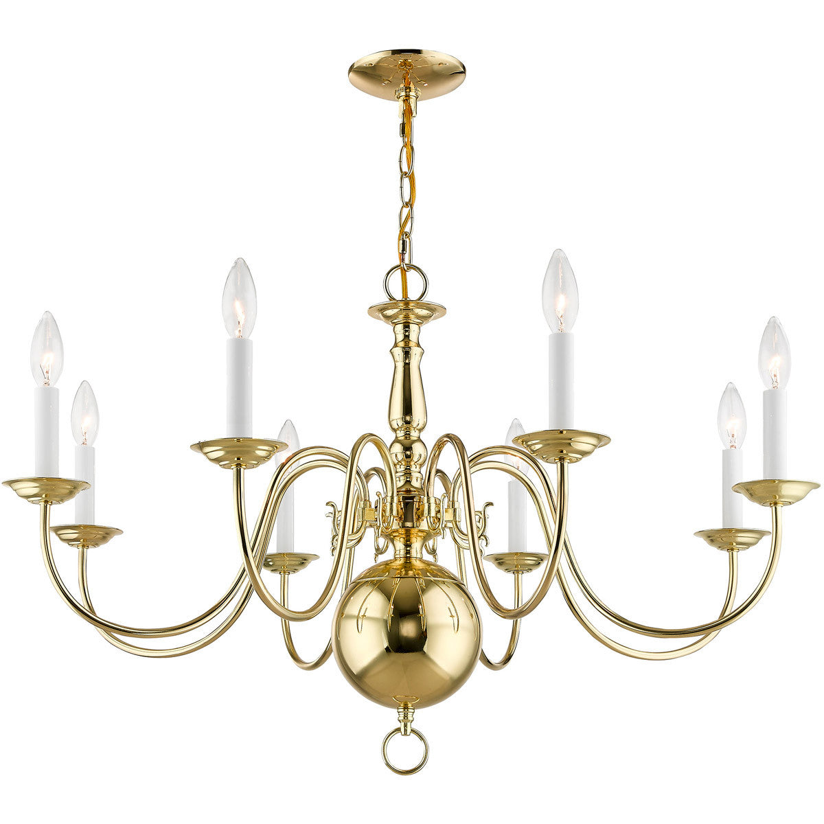 Livex Lighting Williamsburgh Collection 8 Light Polished Brass Chandelier in Polished Brass 5007-02