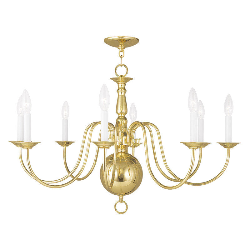 Livex Lighting Williamsburgh Collection 8 Light Polished Brass Chandelier in Polished Brass 5007-02