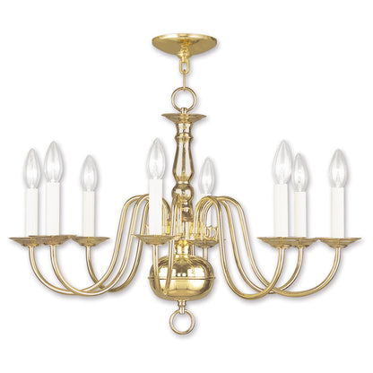 Livex Lighting Williamsburgh Collection 8 Light Polished Brass Chandelier in Polished Brass 5008-02