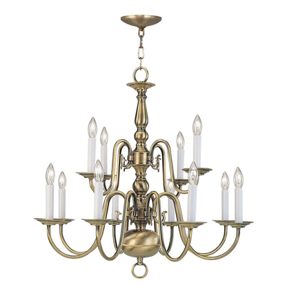 Livex Lighting Williamsburgh Collection 12 Light Antique Brass Chandelier in Antique Brass 5012-01