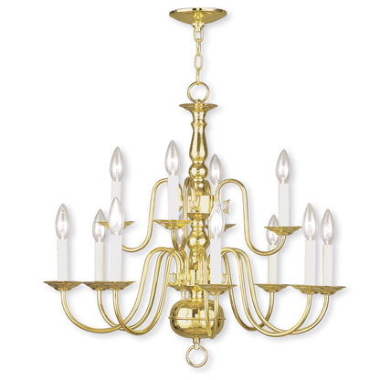 Livex Lighting Williamsburgh Collection 12 Light Polished Brass Chandelier in Polished Brass 5012-02