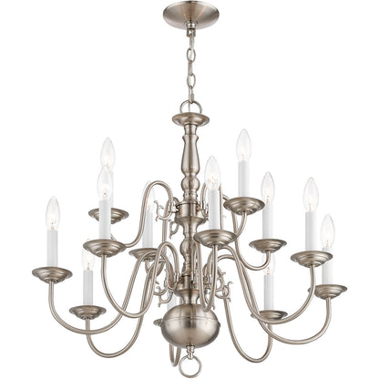 Livex Lighting Williamsburgh Collection 12 Light Brushed Nickel Chandelier in Brushed Nickel 5012-91