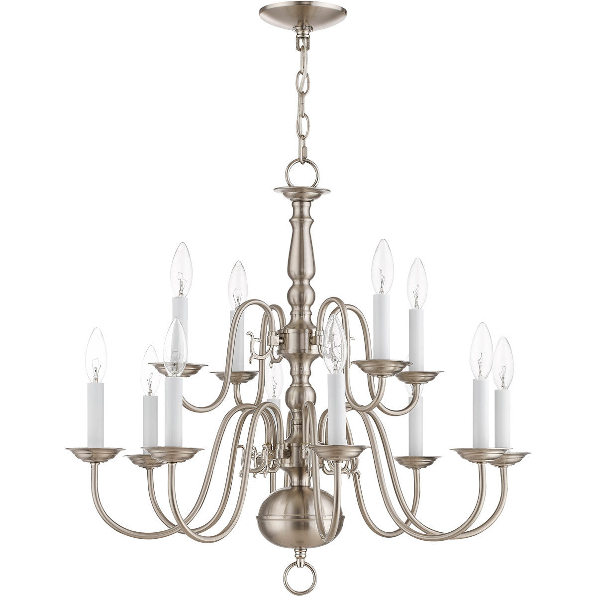 Livex Lighting Williamsburgh Collection 12 Light Brushed Nickel Chandelier in Brushed Nickel 5012-91