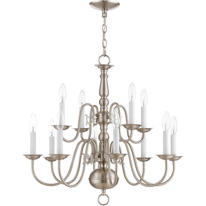 Livex Lighting Williamsburgh Collection 12 Light Brushed Nickel Chandelier in Brushed Nickel 5012-91